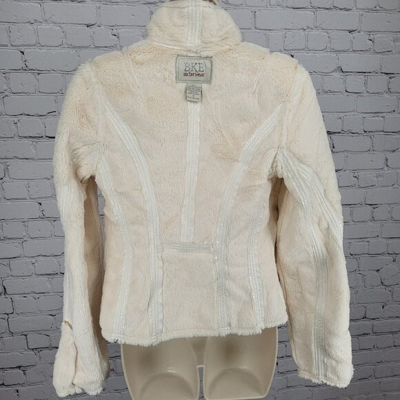 BKE Ivory Animal Print Soft Faux Fur Lined Snap Front Moto Jacket Size Small S - Picture 6 of 16